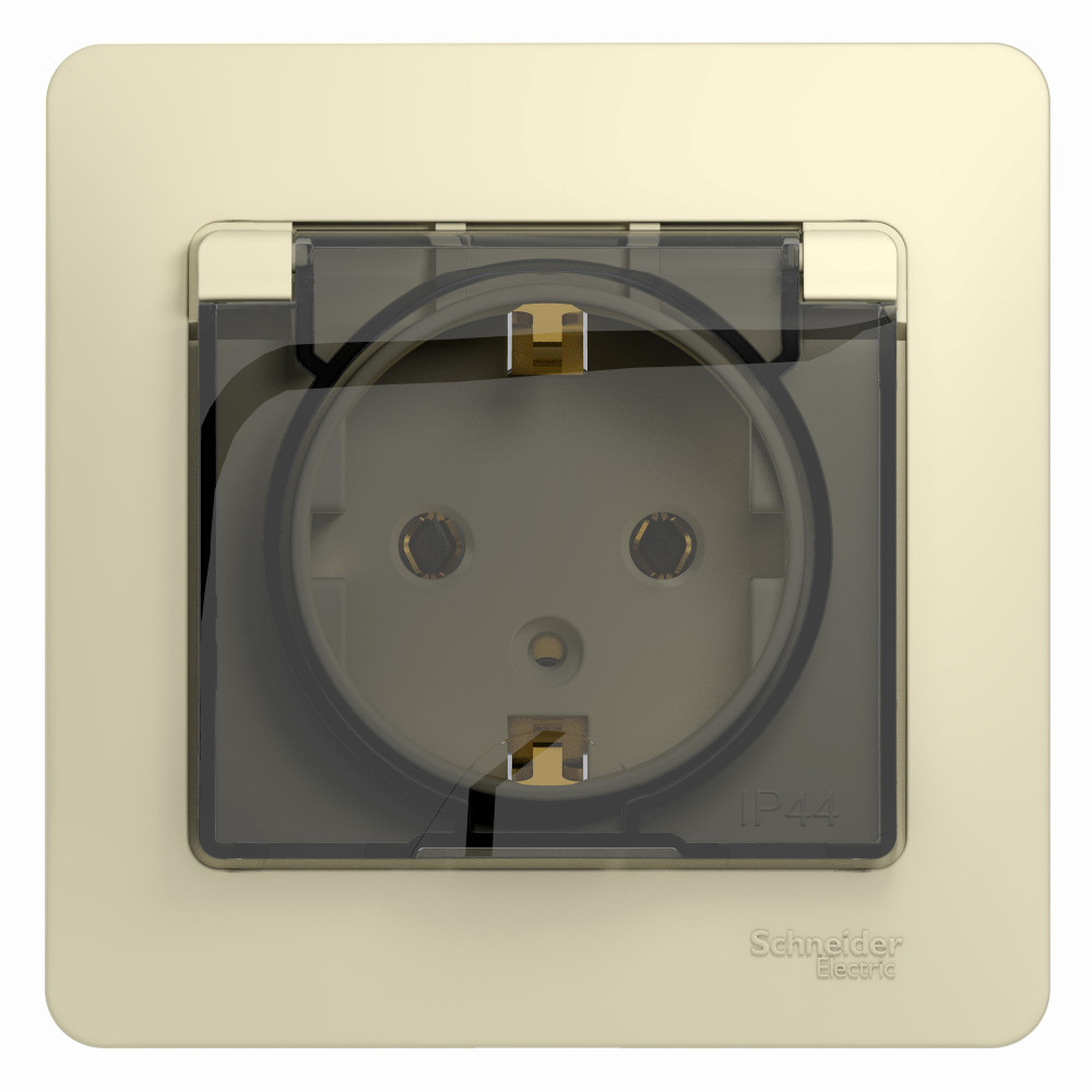 Изображение товара Systeme Electric Glossa Беж Розетка с/з со шторками с крышкой, IP20 (в сборе с рамкой) Изображение товара Systeme Electric Glossa Беж Розетка с/з со шторками с крышкой, IP20 (в сборе с рамкой)