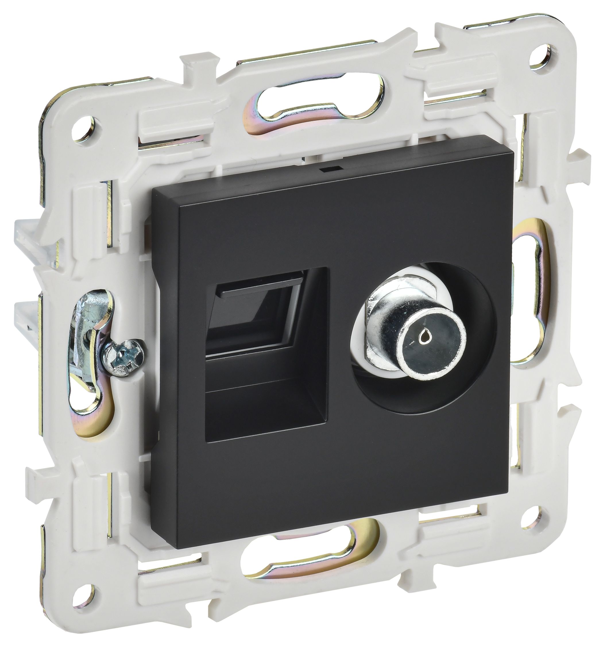 Изображение товара IEK SKANDY Черный Розетка двойная TV+RJ45 кат.6E SK-A15Bl