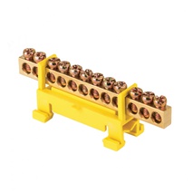 Изображение товара EKF PROxima Шина "0" PE (6х9мм) 12 отверстий латунь желтый изолятор тип "Стойка" на DIN-рейку.