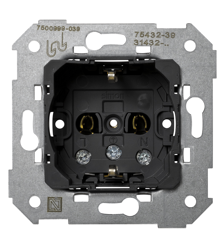 Изображение товара Simon 75 Мех Розетка двухполюсная 2P+E с заземлением, 16А 250В, винт. зажим
