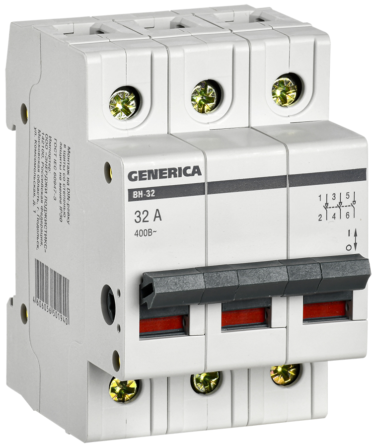 Изображение товара IEK GENERICA Выключатель нагрузки (мини-рубильник) ВН-32 3Р 32А