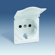 Изображение товара Simon 82 Centr. Алюминий Накладка на мех. розетки с/з 2Р+Е, с откидыв. крышкой, с защитными шторками