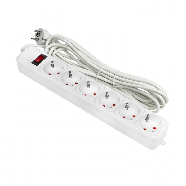 Изображение товара EKF PROxima Сетевой фильтр 6*5м 10А/2,2кВт с выкл. c/з ПВС 3х0,75 Блокбастер.