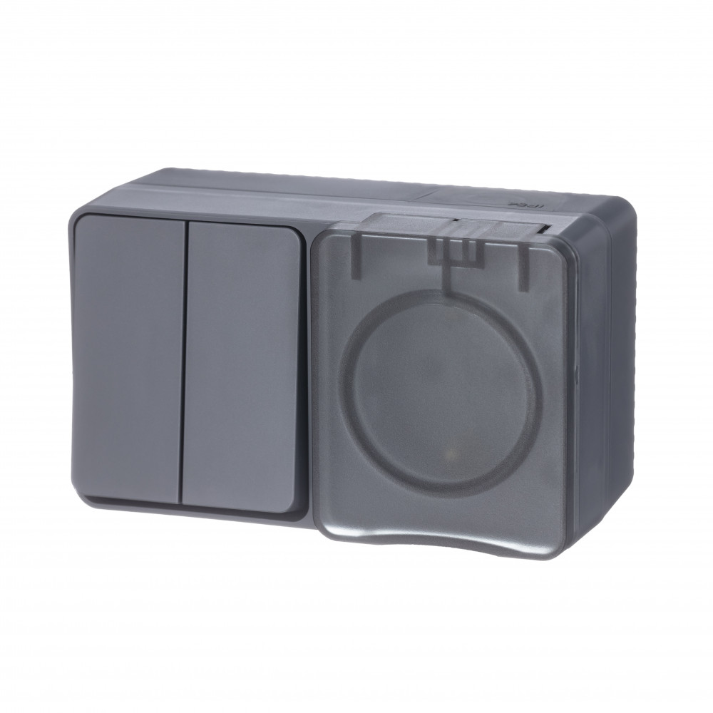 Изображение товара Systeme Electric AtlasDesign Profi54 Наруж Антрацит Блок: Розетка с/з со шт. + выключатель 2-клавишный 10А Изображение товара Systeme Electric AtlasDesign Profi54 Наруж Антрацит Блок: Розетка с/з со шт. + выключатель 2-клавишный 10А