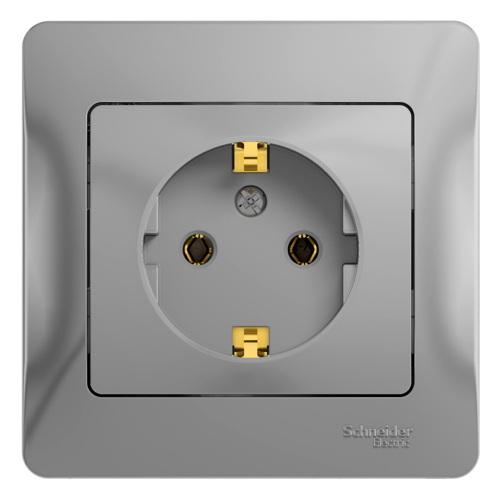Изображение товара Systeme Electric Glossa Алюминий Розетка с/з (в сборе с рамкой)