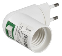 Изображение товара IEK Переходник вилка 220В-патрон Е27 пластик белый Изображение товара IEK Переходник вилка 220В-патрон Е27 пластик белый