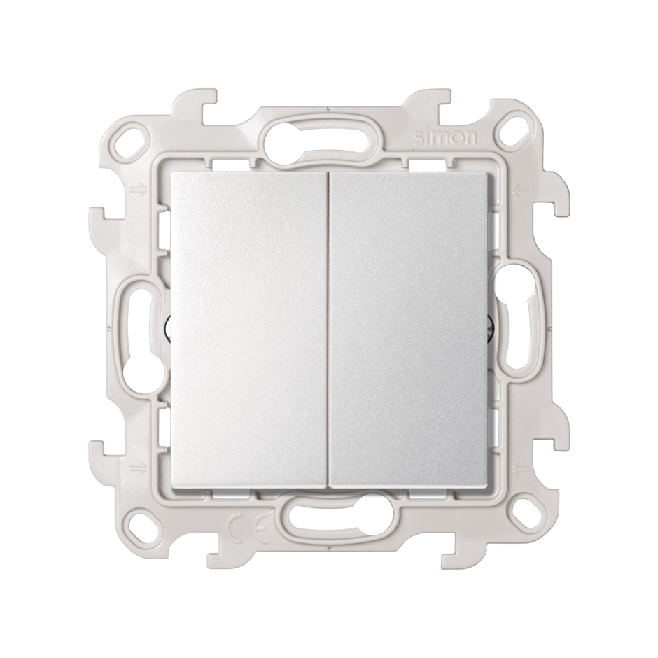 Изображение товара Выключатель двухклавишный Simon Серийный 24 Алюминий 10A 250В