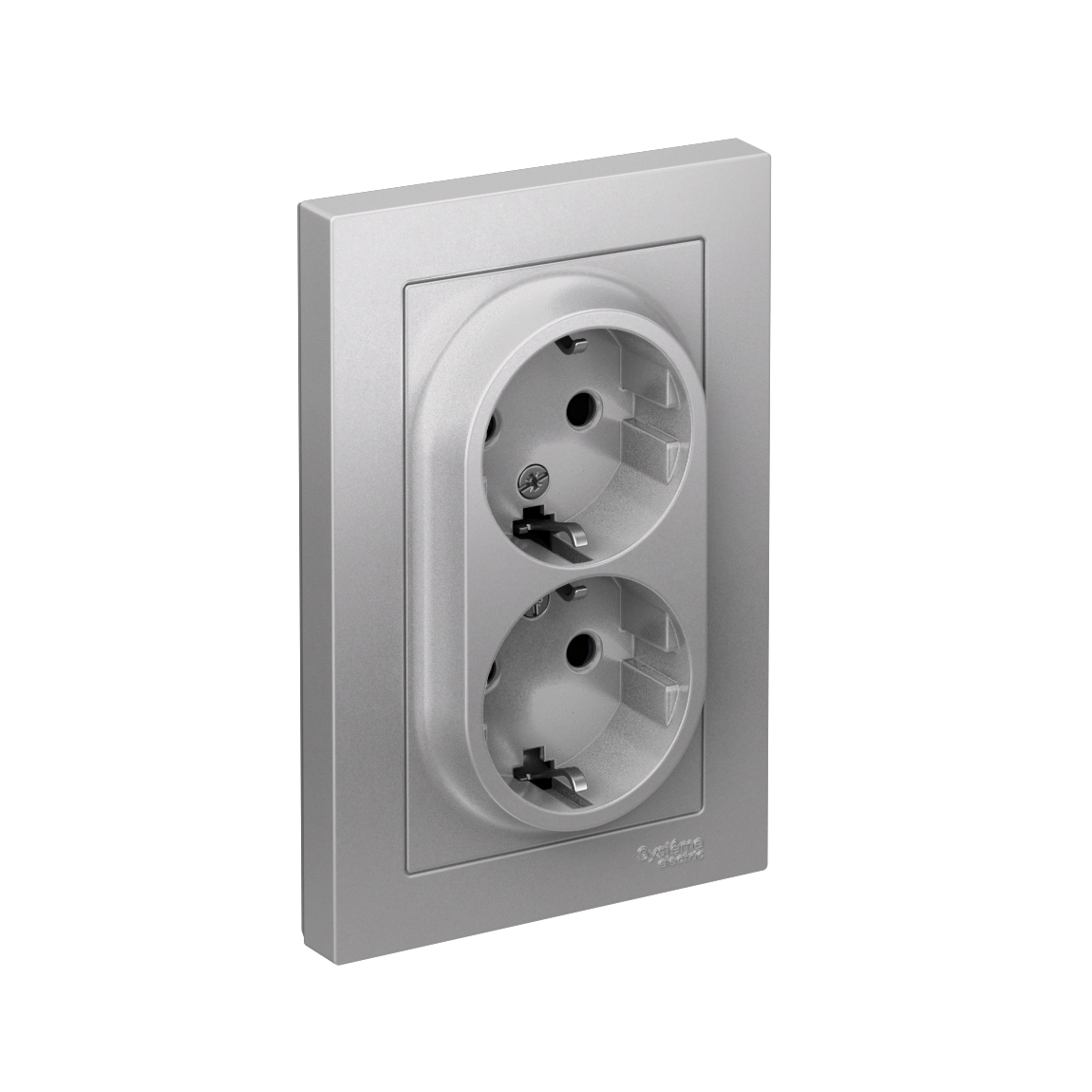 Изображение товара Systeme Electric AtlasDesign Алюминий Розетка с/з двойная, со шторками, 16А, в сборе Изображение товара Systeme Electric AtlasDesign Алюминий Розетка с/з двойная, со шторками, 16А, в сборе