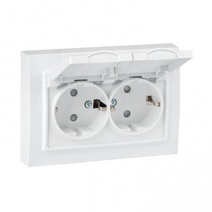 Изображение товара EKF Basic Минск Белый Розетка 2-ая с/з, со шторками и крышкой, 16А, IP44, СП.