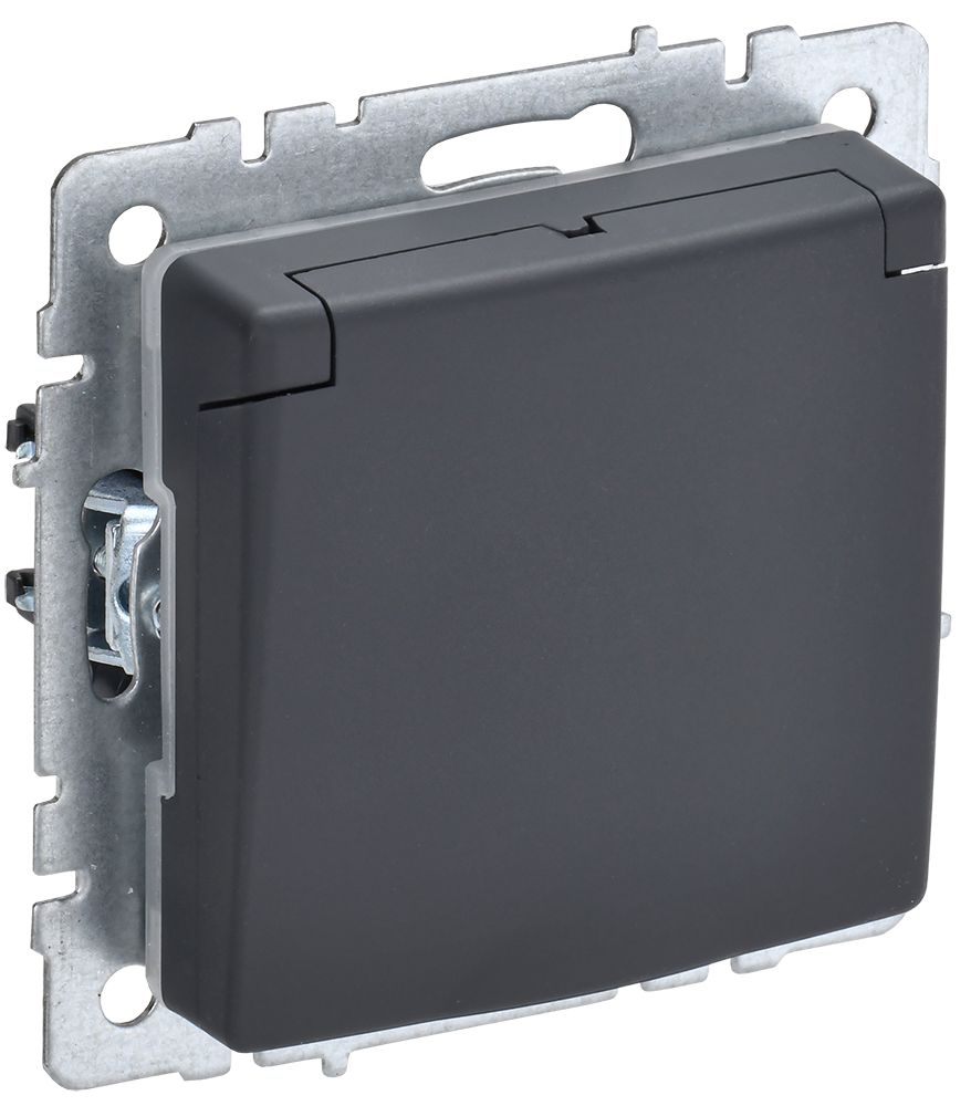 Изображение товара IEK BRITE BASE графит. Розетка 1-м с/з IP44, 16 А, c крышкой