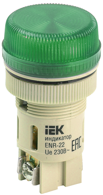 Изображение товара IEK ENR-22 сигнальная лампа 22 мм, зеленый неон, 230 В