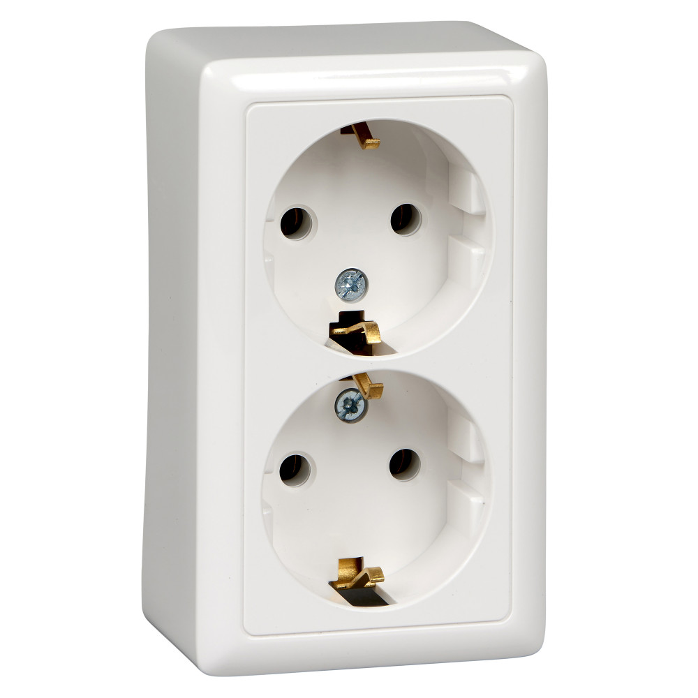 Изображение товара Розетка Systeme Electric ХИТ открытой установки двойная без шторок белая 250 В 16 А