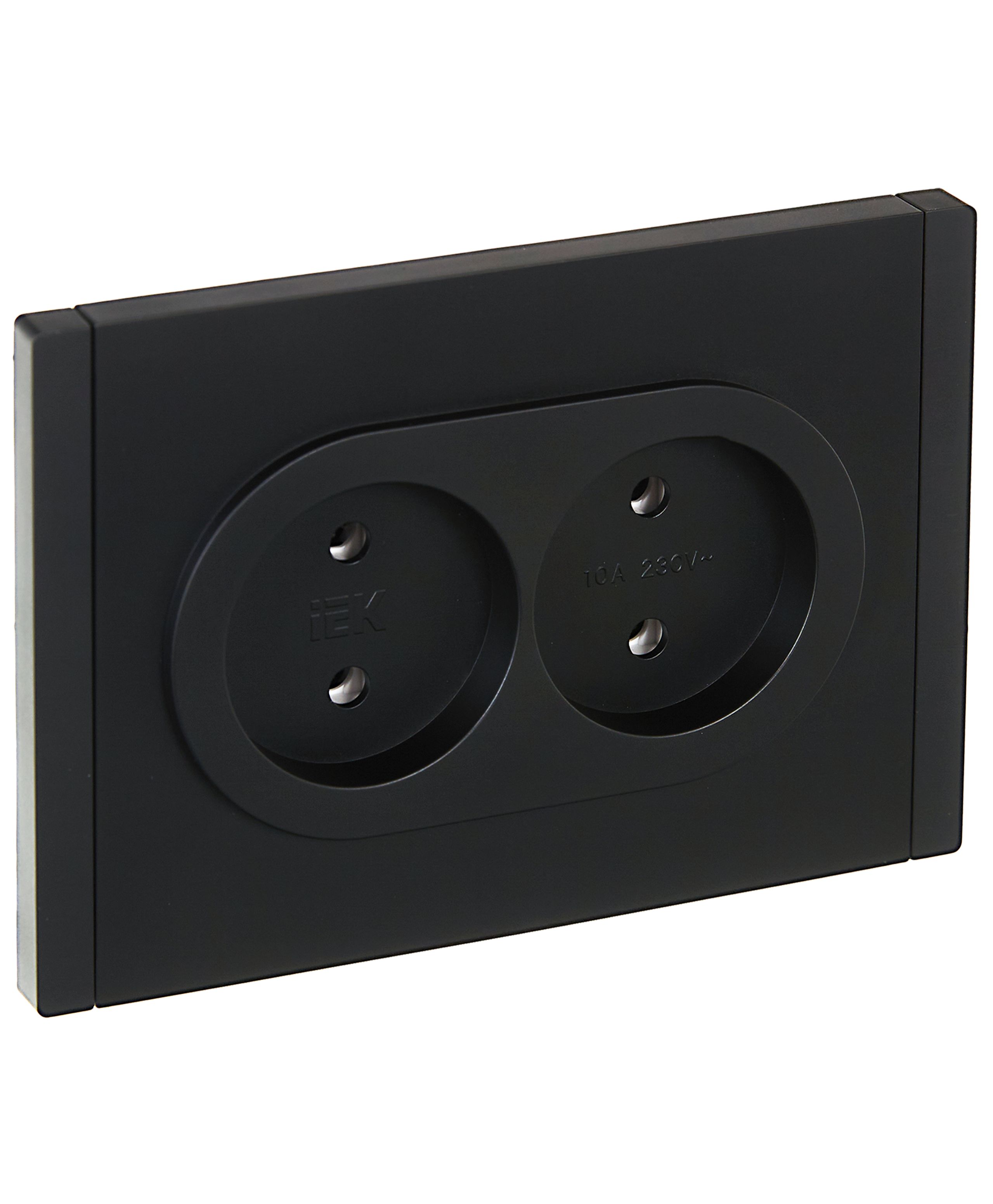 Изображение товара IEK FORTE&PIANO Черный Розетка 2-я б/з безвинтовое крепление 10А FP126