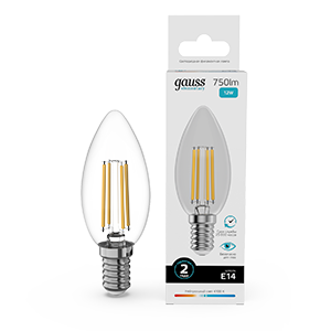 Изображение товара Лампа Gauss Filament Elementary Свеча 12W 750lm 4100К Е14 LED 1/10/100 Изображение товара Лампа Gauss Filament Elementary Свеча 12W 750lm 4100К Е14 LED 1/10/100