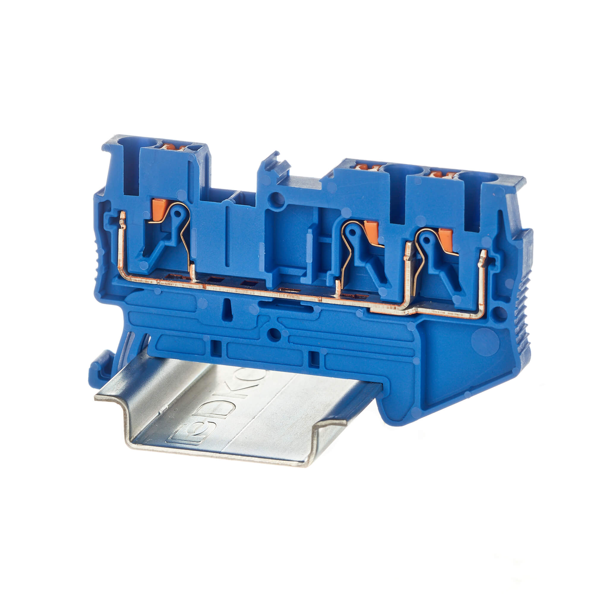 Изображение товара DKC Nuputuk Клемма проходная, зажим push-in, 3 точки подключения, 2.5 кв.мм, синяя Изображение товара DKC Nuputuk Клемма проходная, зажим push-in, 3 точки подключения, 2.5 кв.мм, синяя