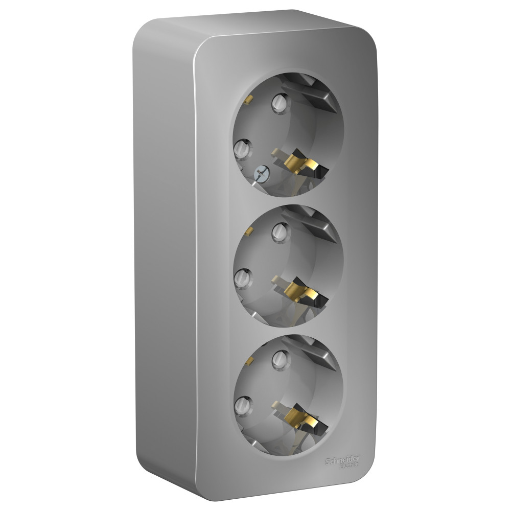 Изображение товара Systeme Electric Blanca наруж Алюминий Розетка 3-ая с/з со шторками 16А, 250В, изолир. пластина