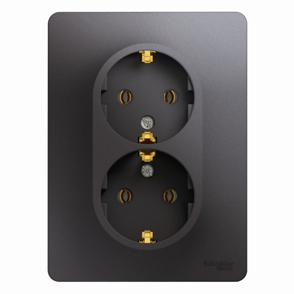 Изображение товара Rозетка двойная Systeme Electric Glossa графит с заземлением в сборе