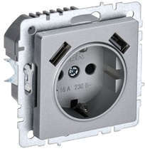Изображение товара IEK BRITE BASE Алюминий Розетка с з/к/ш 16А с USB A+A 3,1А РЮш10-2-БрА