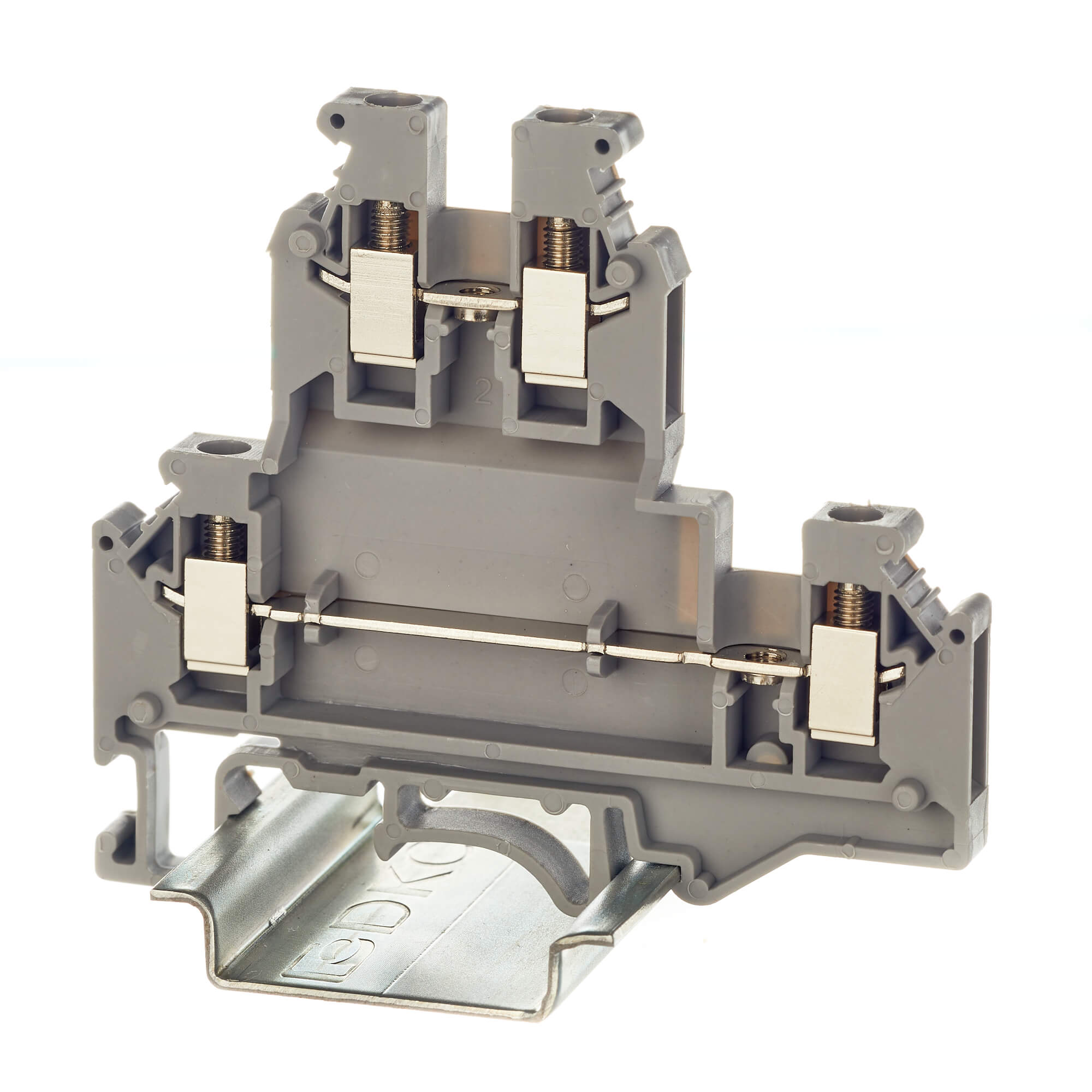 Изображение товара DKC Nuputuk Клемма двухуровневая, винтовой зажим, 4 точки подключения, 2.5 кв.мм, серая