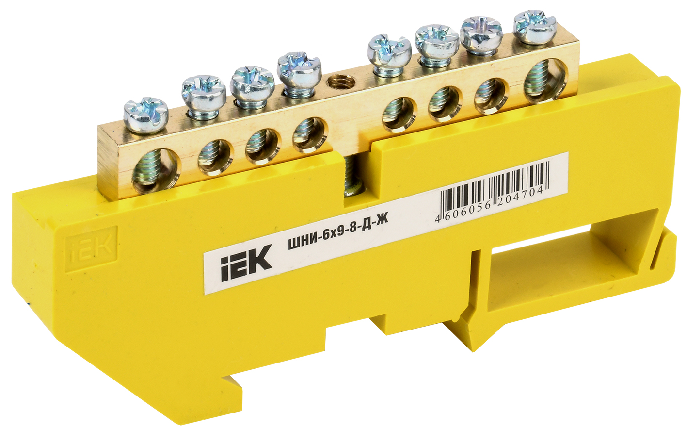 Изображение товара IEK ШНИ-6х9-8-Д-Ж: шина PE земля на DIN-изолаторе, 100 А, 8 соединений