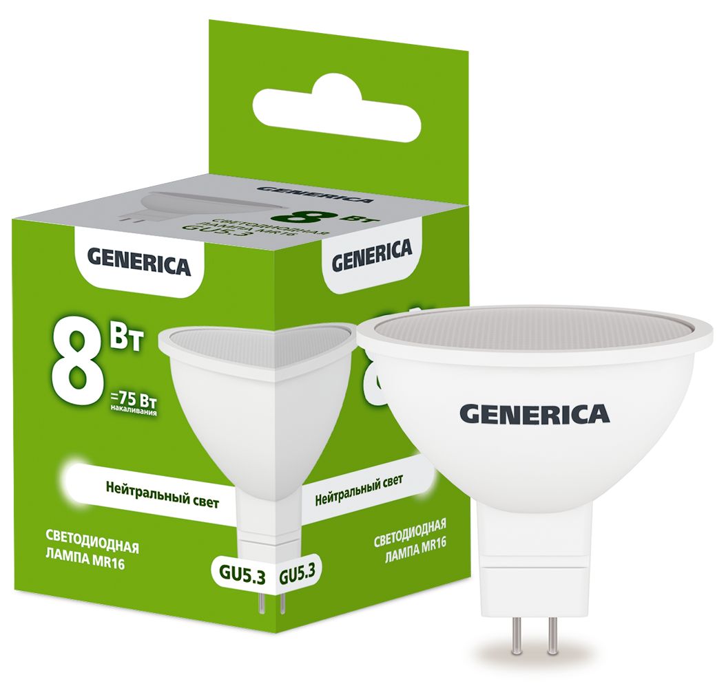 Изображение товара IEK GENERICA Лампа LED MR16 софит 8Вт 230В 4000К GU5.3
