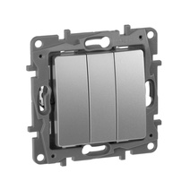 Изображение товара Legrand Etika Алюминий Выключатель 3-клавишный, 10А, Автоматические клеммы.