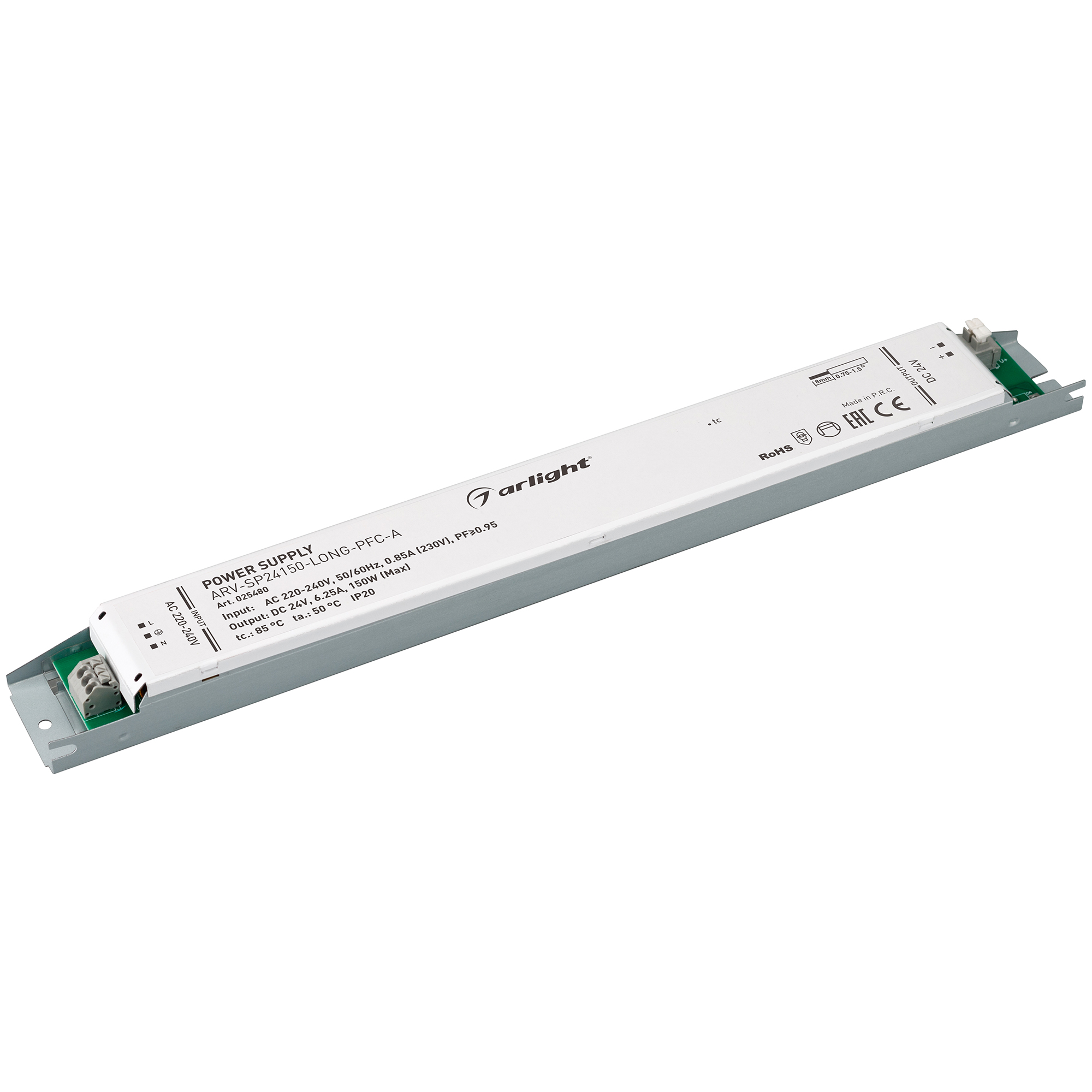 Изображение товара Arlight Блок питания ARV-SP24150-LONG-PFC-A (24V, 6.25A, 150W) (IP20 Металл, 5 лет)