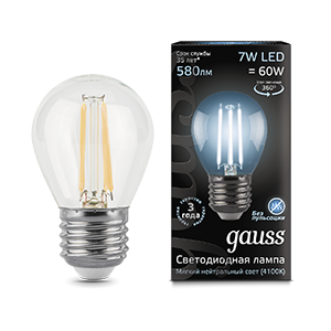 Изображение товара Gauss Лампа Filament Шар 7W 580lm 4100К Е27 LED