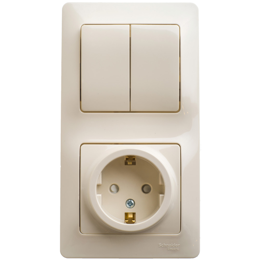 Изображение товара Glossa: розетка с заземлением и 2-клавишный выключатель, бежевый