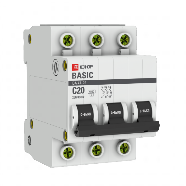 Изображение товара EKF Basic ВА 47-29 3P 20A АВ 4,5kA