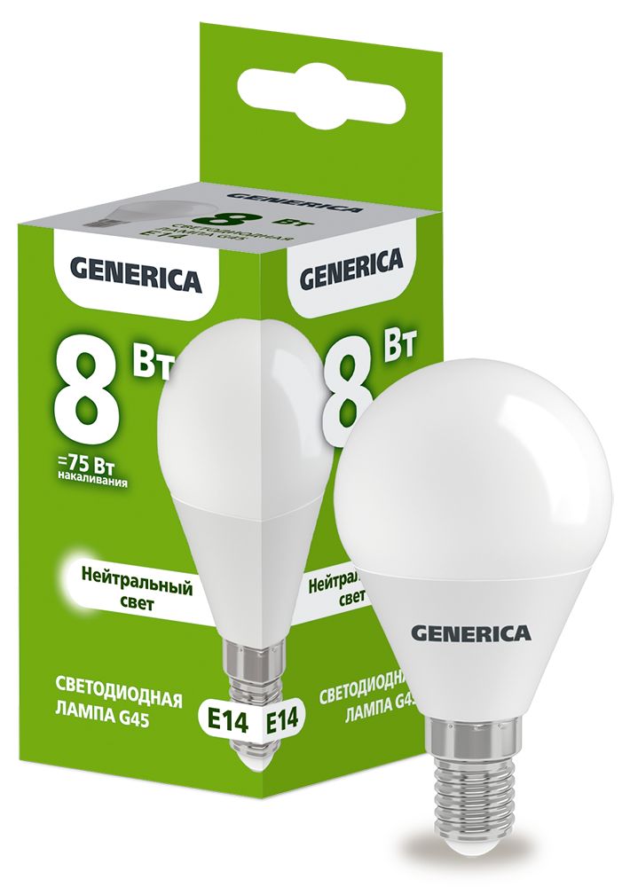 Изображение товара GENERICA LED G45 8W 4000K E14 - шарообразная лампа 230V