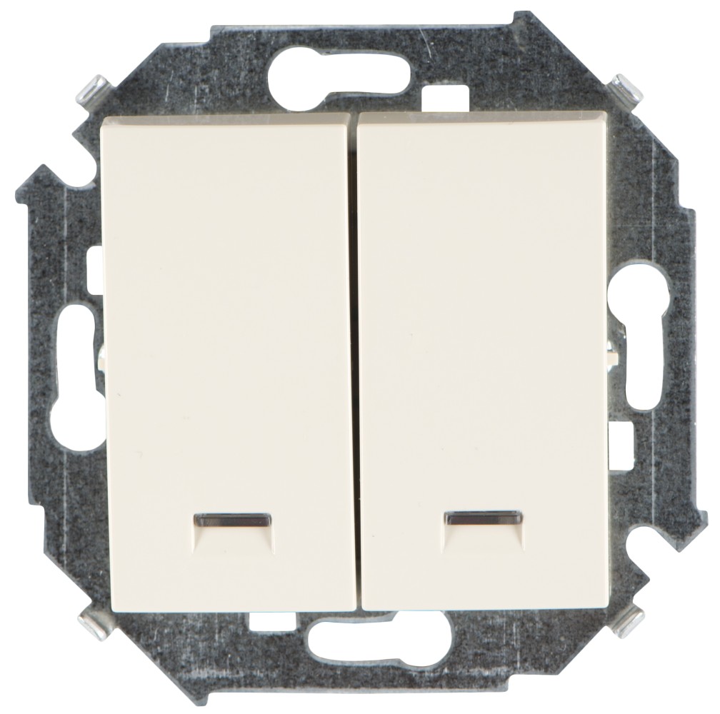 Изображение товара Simon 15 Бежевый Выключатель 2-клавишный с подсветкой, 16А, 250В, винт.зажим