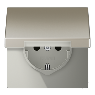 Изображение товара JUNG LS 990 Edelstahl Розетка штепсельная с откидной крышкой и защитой от детей 16А 250V