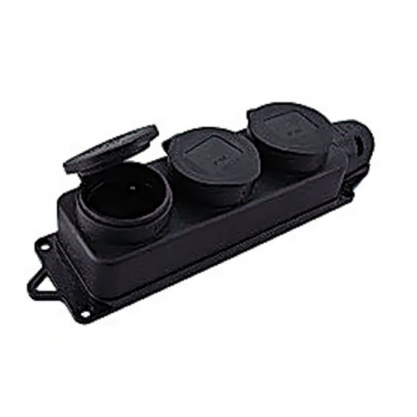 Изображение товара EKF Basic Розетка (колодка) трехместная с защит. крышками каучуковая 230В 2P+PE 16A IP44.