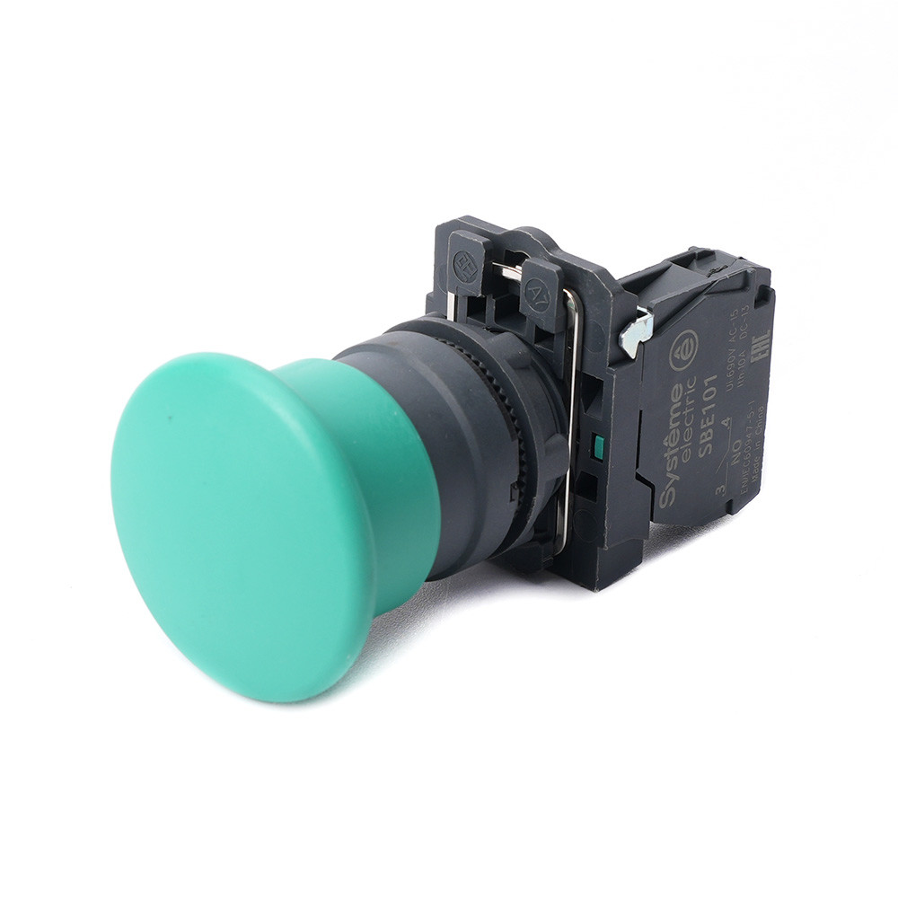 Изображение товара Systeme Electric Кнопка с гриб головкой SB5 в сборе 22мм 40мм зеленая с возвратом пластик 1НО