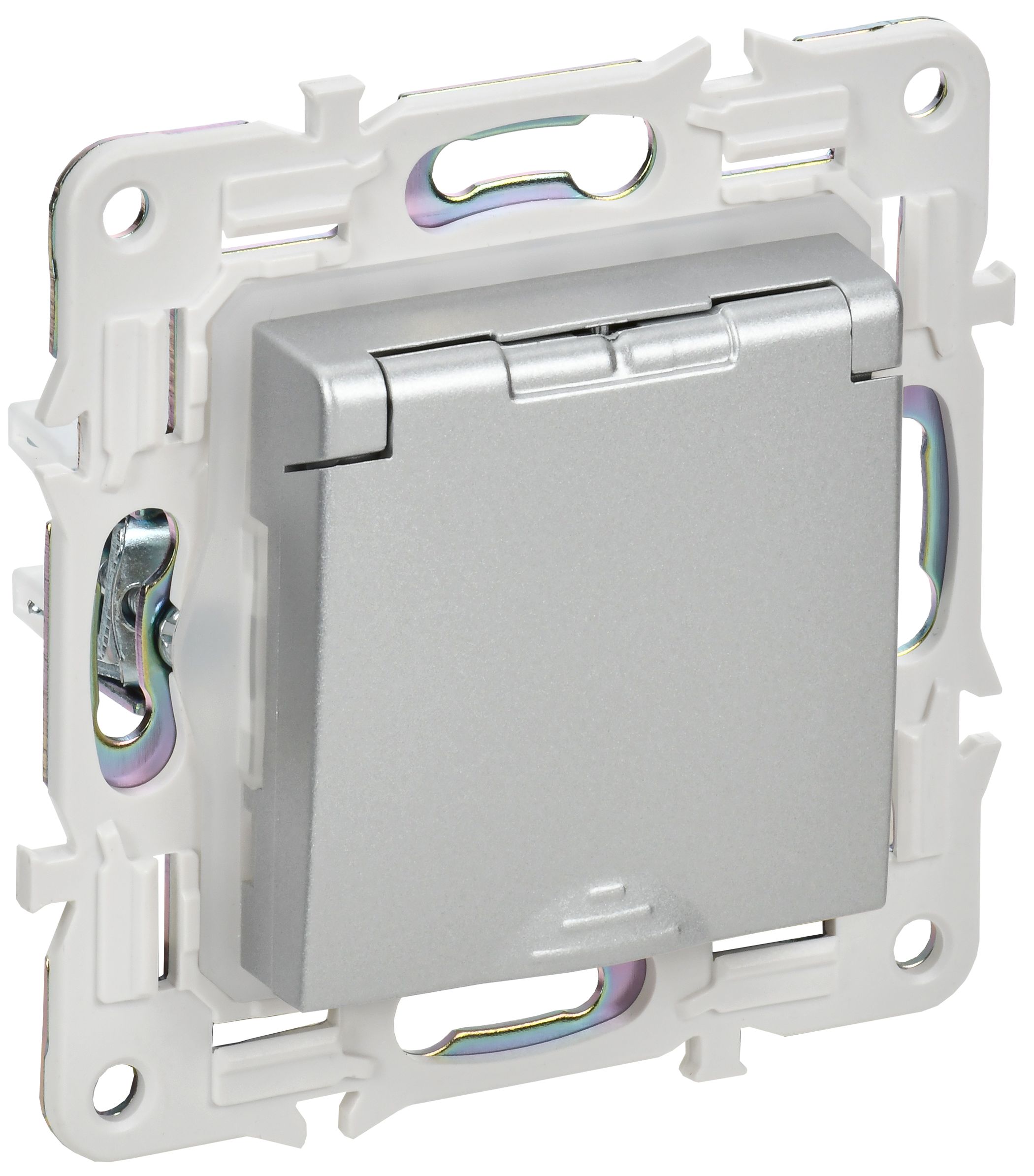 Изображение товара IEK SKANDY SK-R11S - IP44, серебряная розетка с шторками