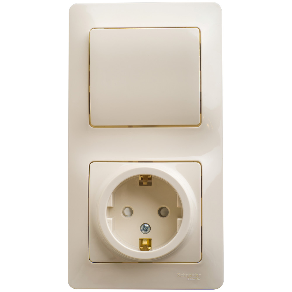 Изображение товара Systeme Electric Glossa Беж Блок: розетка с/з со шторками и 1-кл. выключатель