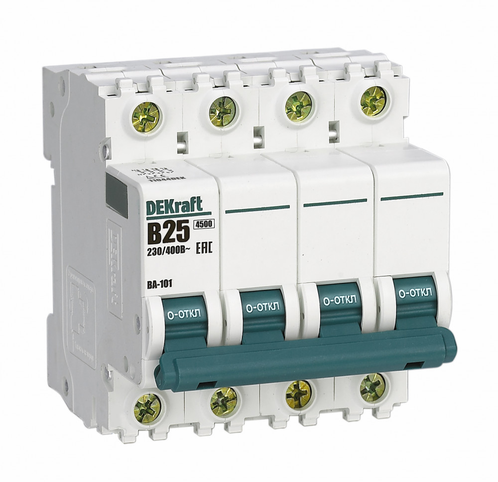 Изображение товара Dekraft VA-101 4P 25A B 4,5kA — автоматический выключатель