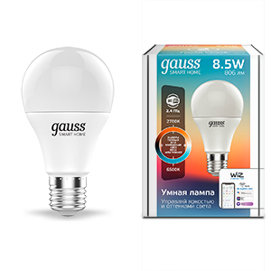 Изображение товара Gauss Лампа Smart Home A60 8,5W 806lm 2700-6500К E27 изм.цвет.темп.+диммирование LED