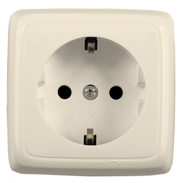 Изображение товара Hegel Альфа наруж Слоновая кость РА16-114-01 Розетка с/з, со шторками, с изол. пластиной