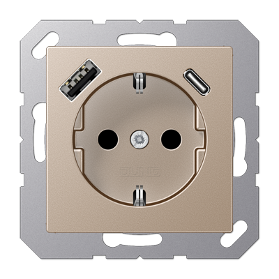 Изображение товара JUNG Шампань Розетка SCHUKO® с USB-зарядным устройством, тип A + тип С; термопласт