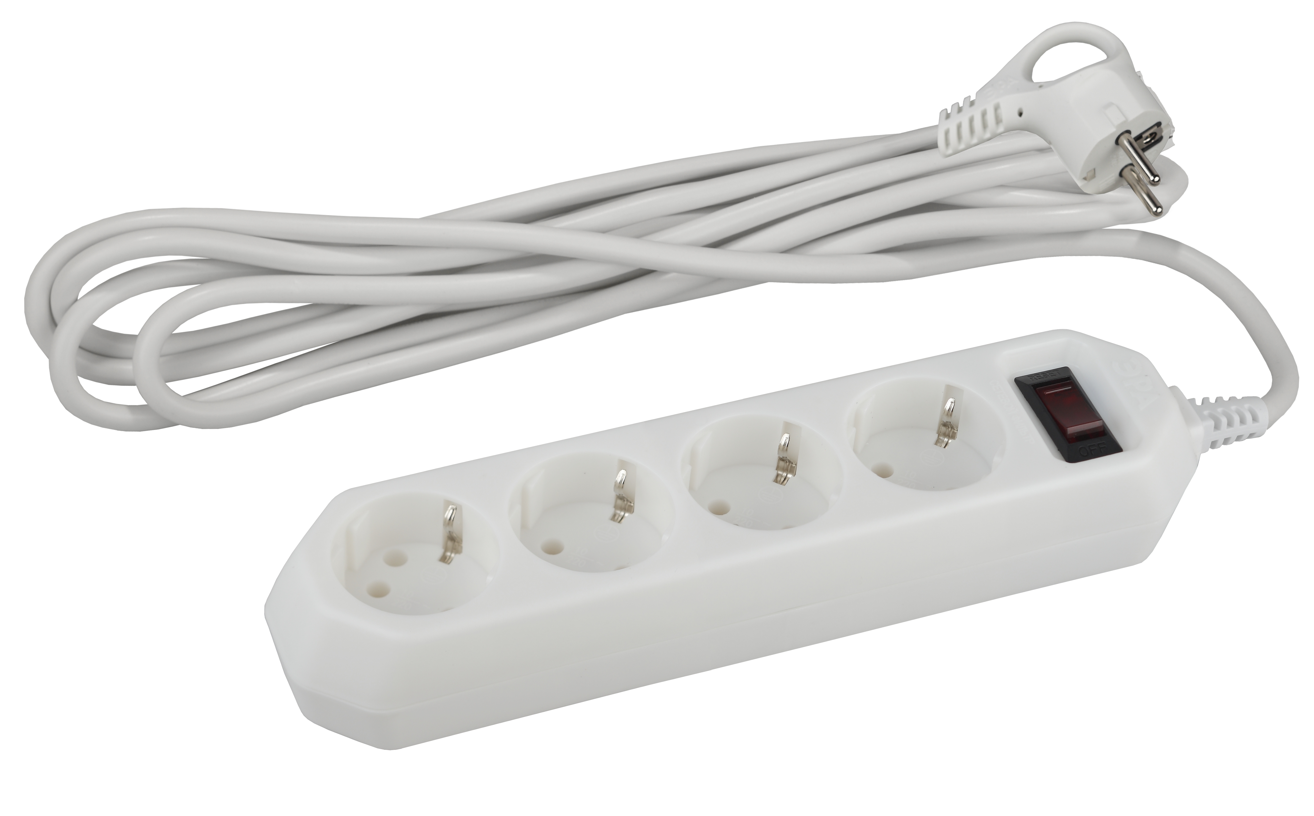 Изображение товара ЭРА Сетевой фильтр USF-M-4es-1.5m-W с защитой (термо) с заземлением с выключателем 4 розетки 1,5м 10А белый