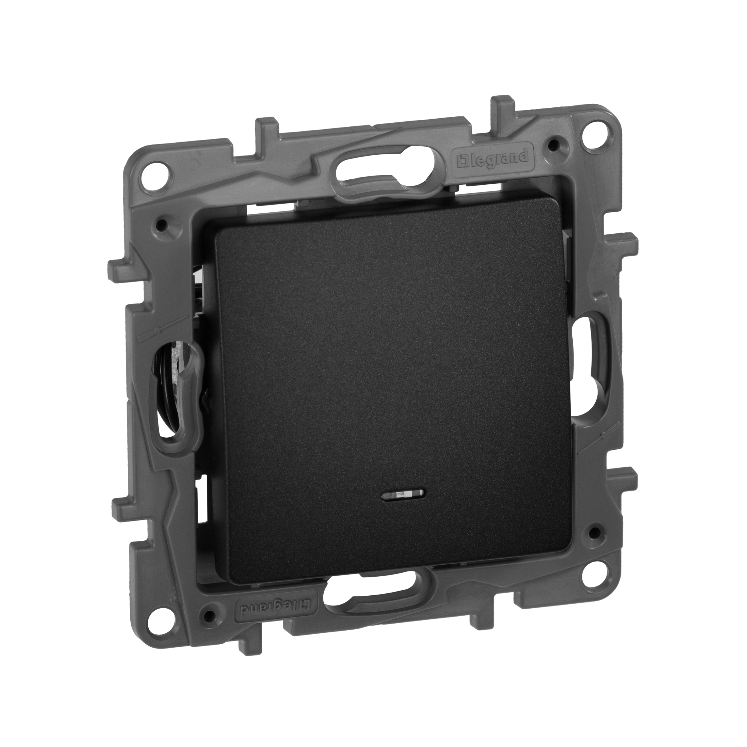 Изображение товара Legrand Etika Антрацит Выключатель 1-клавишный с подсветкой/индикацией, авт.клеммы, 10 AX, 250 В.