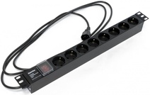 Изображение товара Hyperline SHE19-8SH-S-2.5IEC Блок розеток для 19" шкафов, горизонтальный, с выключателем с подсветкой, 8 розеток Schuko (10A), 250В, кабель питания 3х Изображение товара Hyperline SHE19-8SH-S-2.5IEC Блок розеток для 19" шкафов, горизонтальный, с выключателем с подсветкой, 8 розеток Schuko (10A), 250В, кабель питания 3х