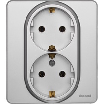 Изображение товара Legrand/Daccord INSPIRIA Алюминий Розетка 2 x 2К+З - немецкий стандарт - 16 А - 250 В.