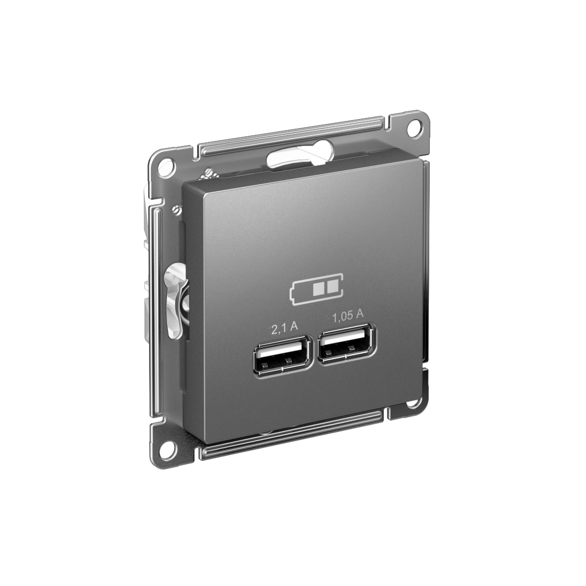 Изображение товара Systeme Electric AtlasDesign Сталь USB, 5В, 1 порт x 2,1 А, 2 порта х 1,05 А, механизм