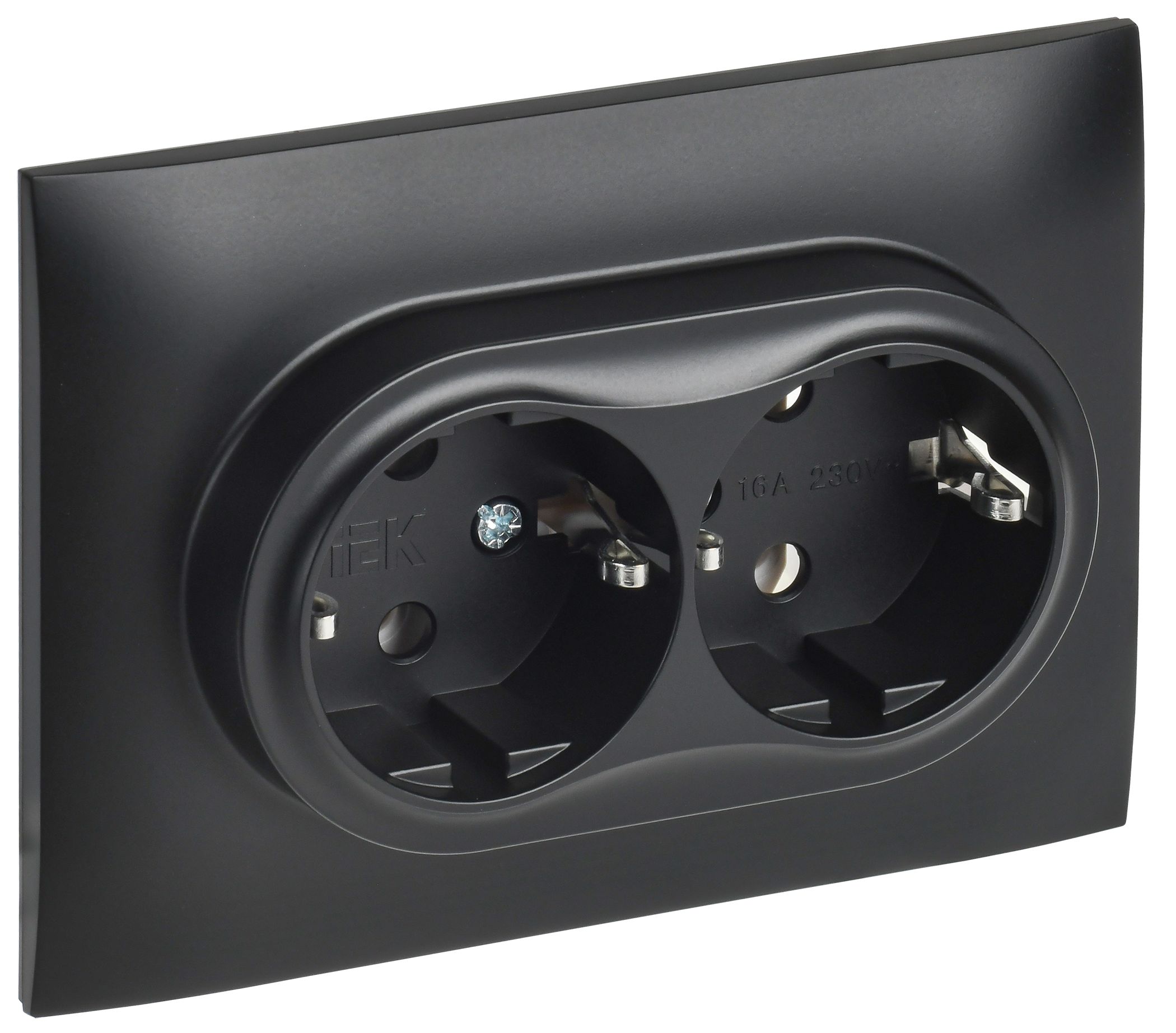 Изображение товара IEK SKANDY Черный Розетка 2-ая с/з без защитных шторок 16А в сборе SK-R08Bl