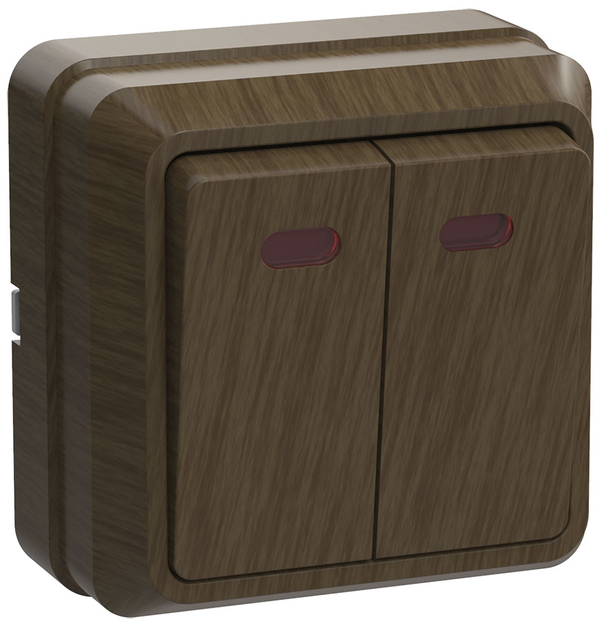 Изображение товара GENERICA OKTAVA ВС20-2-1-ОД Выключатель 2кл с инд. 10А (дуб)