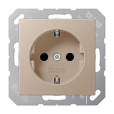 Изображение товара JUNG A 500 Шампань Розетка с/з с защитными шторками безвинт. зажим