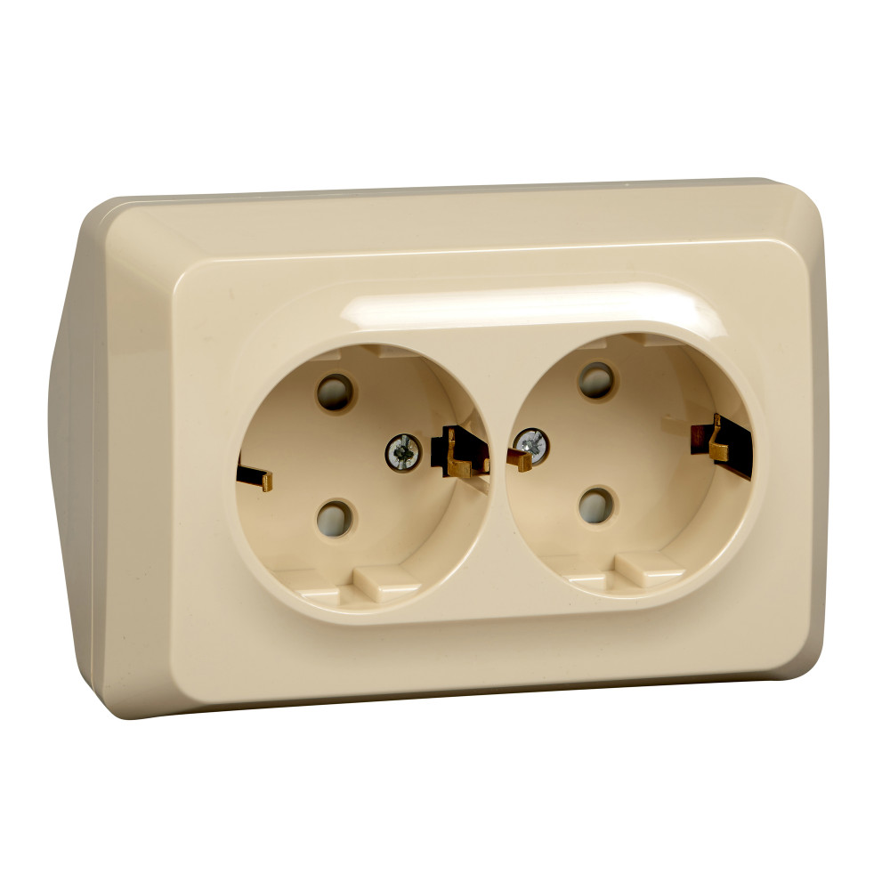 Изображение товара Systeme Electric Этюд наруж Крем Розетка 2-ая угловая с/з со шторками 16А 250B